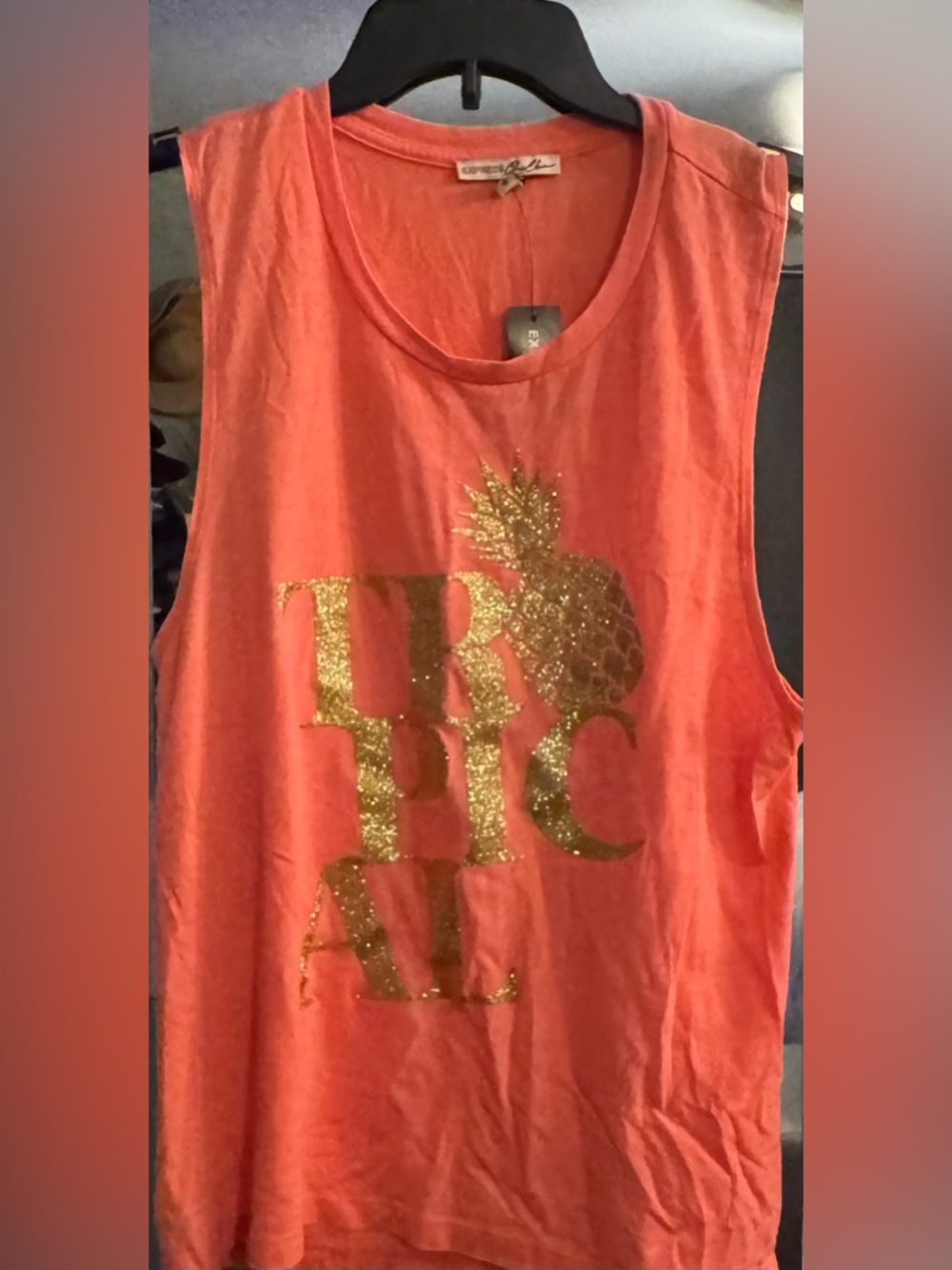 Express Tropical Coral Tank with Gold Glitter Pineapple